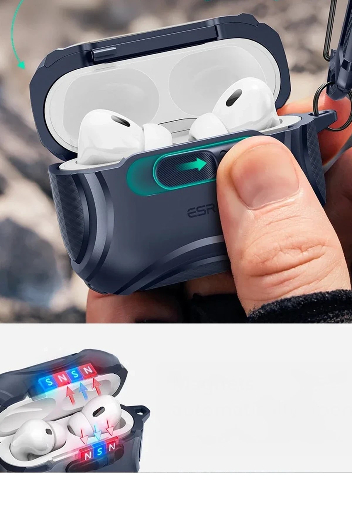 ESR Apple Airpods Pro 3 (3.nesil) Cyber FlickLock Magsafe Şarj Destekli Kilitli Kılıf - Titan Gri