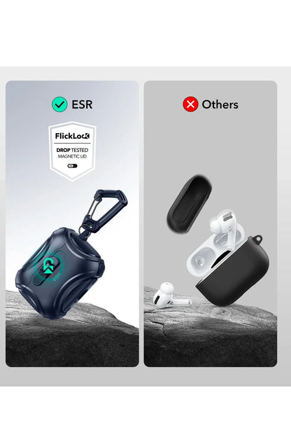 ESR Apple Airpods Pro 3 (3.nesil) Cyber FlickLock Magsafe Şarj Destekli Kilitli Kılıf - Titan Gri