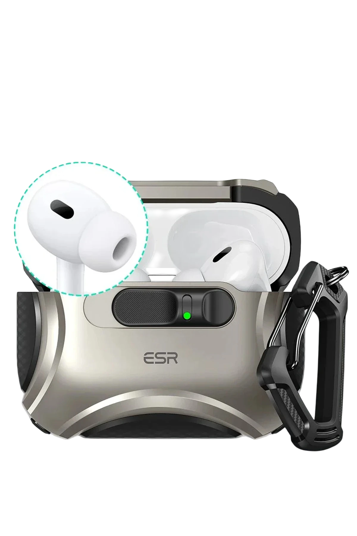 ESR Apple Airpods Pro 3 (3.nesil) Cyber FlickLock Magsafe Şarj Destekli Kilitli Kılıf - Titan Gri