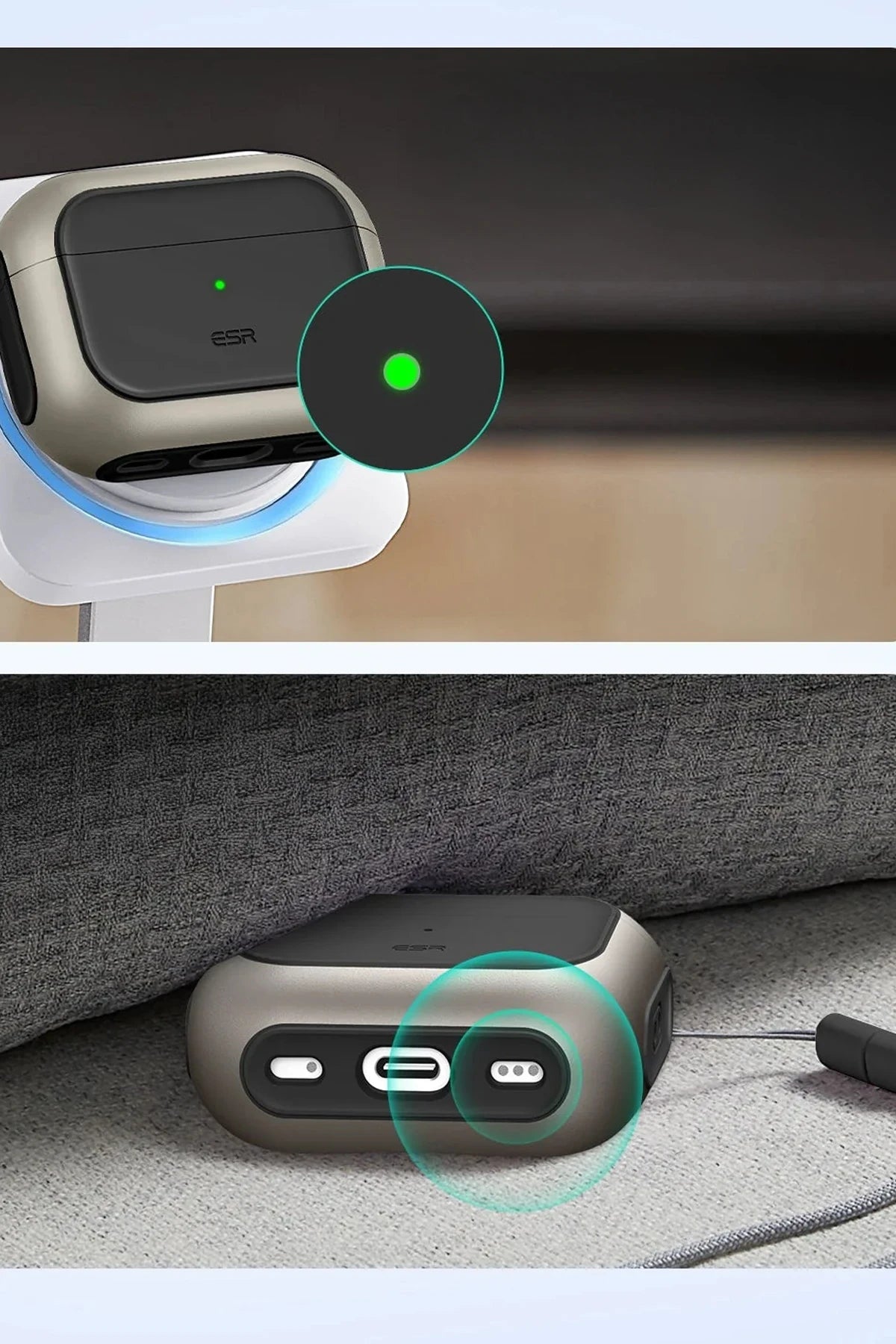 ESR Apple Airpods Pro 3 (3.Nesil) Orbit Hybrid Magsafe Şarj Destekli Kılıf - Titan Gri