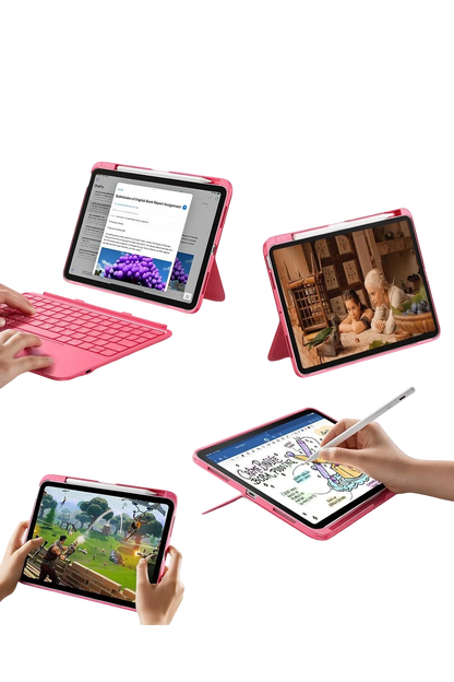 ESR Apple iPad 2022 10.9 (10.nesil) Flex Klavyeli Tablet Kılıfı - Pembe