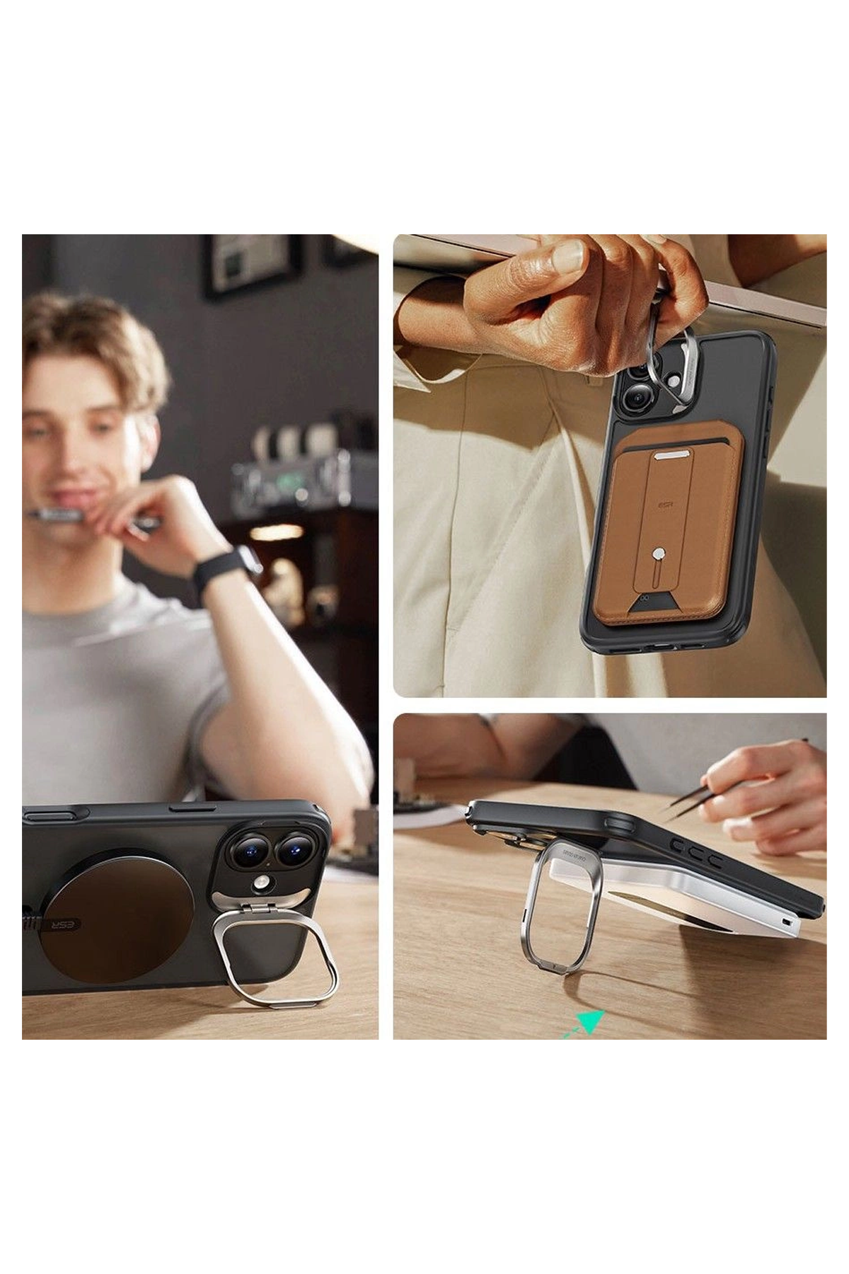 ESR Apple iPhone 16 Classic Hybrid Magsafe Standlı Kapak + Cam Hediyeli Set - Buzlu Siyah