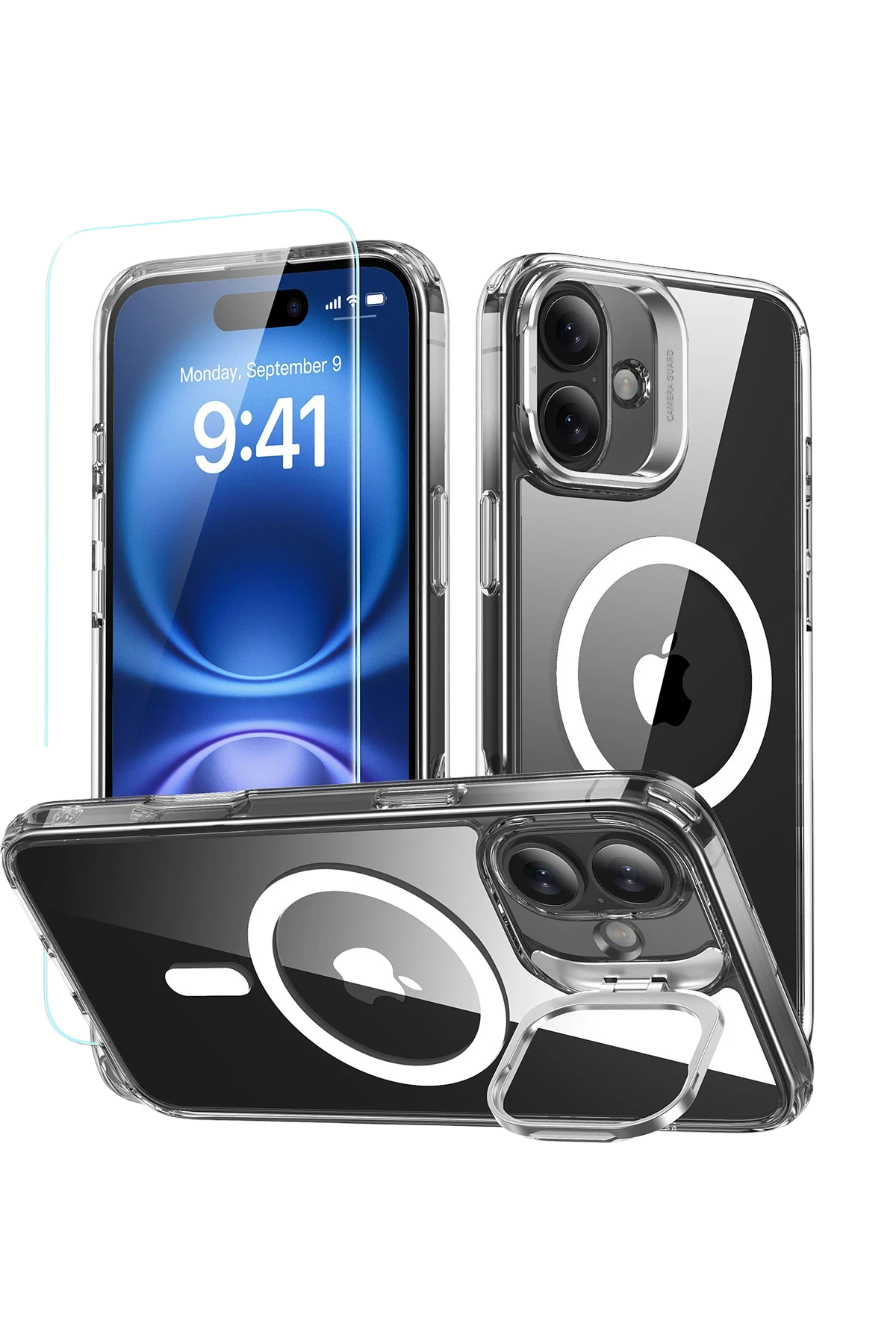 ESR Apple iPhone 16 Plus Classic Hybrid Magsafe Standlı Kapak + Cam Hediyeli Set - Şeffaf
