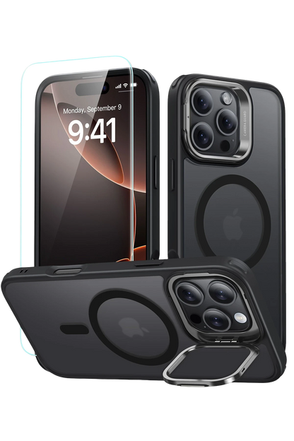 ESR Apple iPhone 16 Pro Classic Hybrid Magsafe Standlı Kapak + Cam Hediyeli Set - Buzlu Siyah