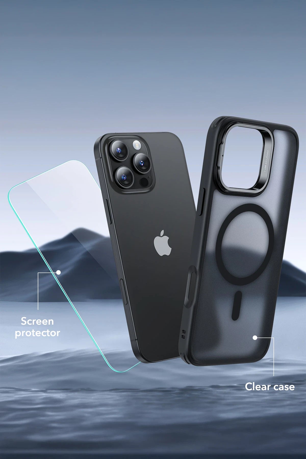 ESR Apple iPhone 16 Pro Classic Hybrid Magsafe Standlı Kapak + Cam Hediyeli Set - Buzlu Siyah