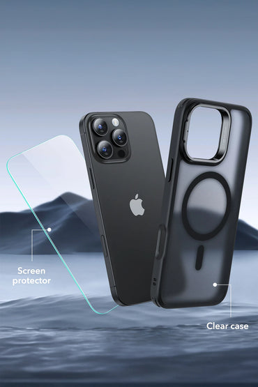 ESR Apple iPhone 16 Pro Classic Hybrid Magsafe Standlı Kapak + Cam Hediyeli Set - Buzlu Siyah