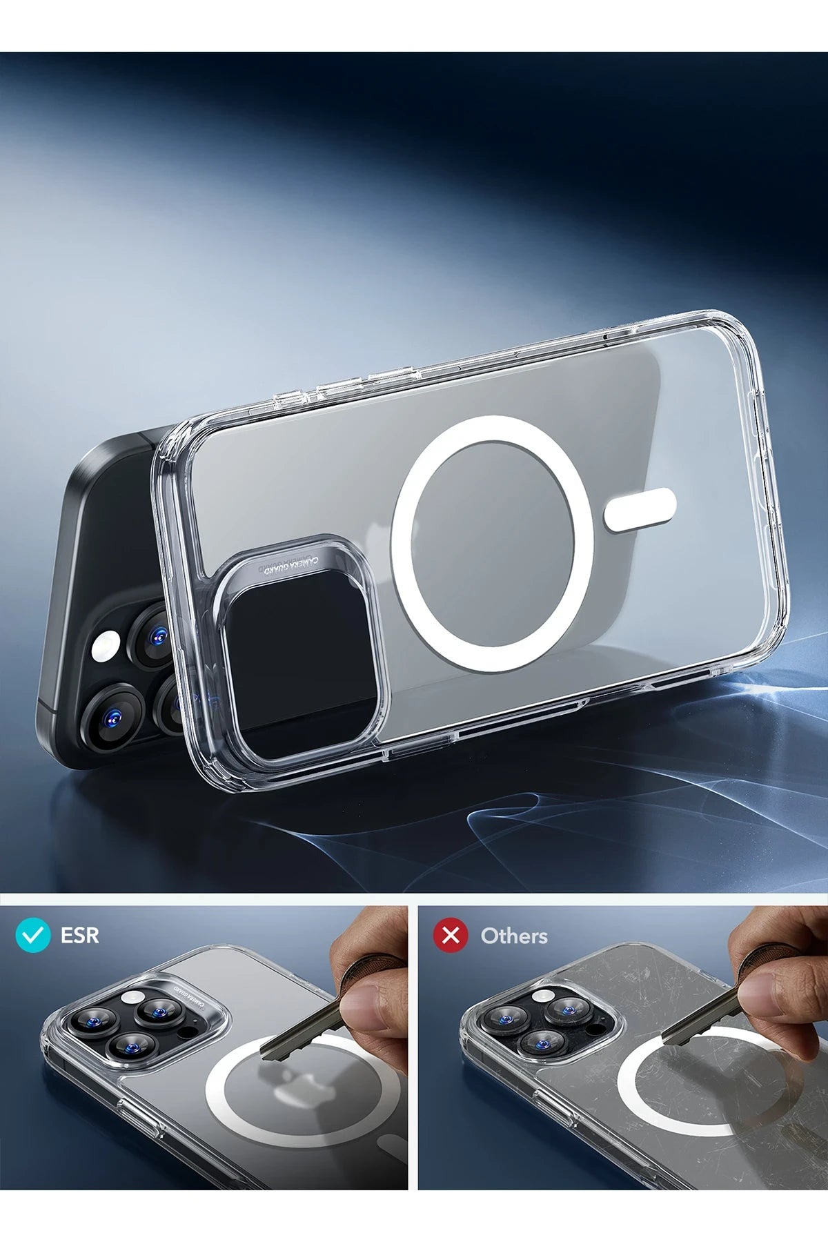 ESR Apple iPhone 16 Pro Max Classic Hybrid Magsafe Kapak + Cam Hediyeli Set - Buzlu Şeffaf