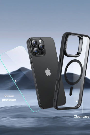 ESR Apple iPhone 16 Pro Max Classic Hybrid Magsafe Standlı Kapak + Cam Hediyeli Set - Siyah