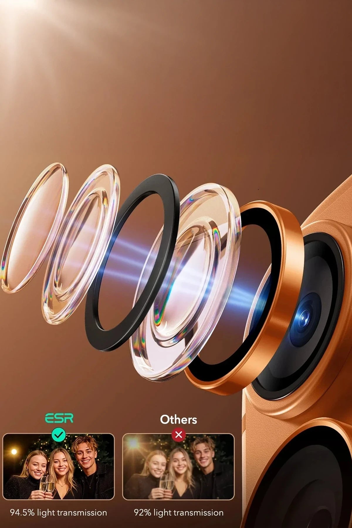 ESR Apple iPhone 17 Pro Max Armorite Kamera Lens Koruyucu - Turuncu