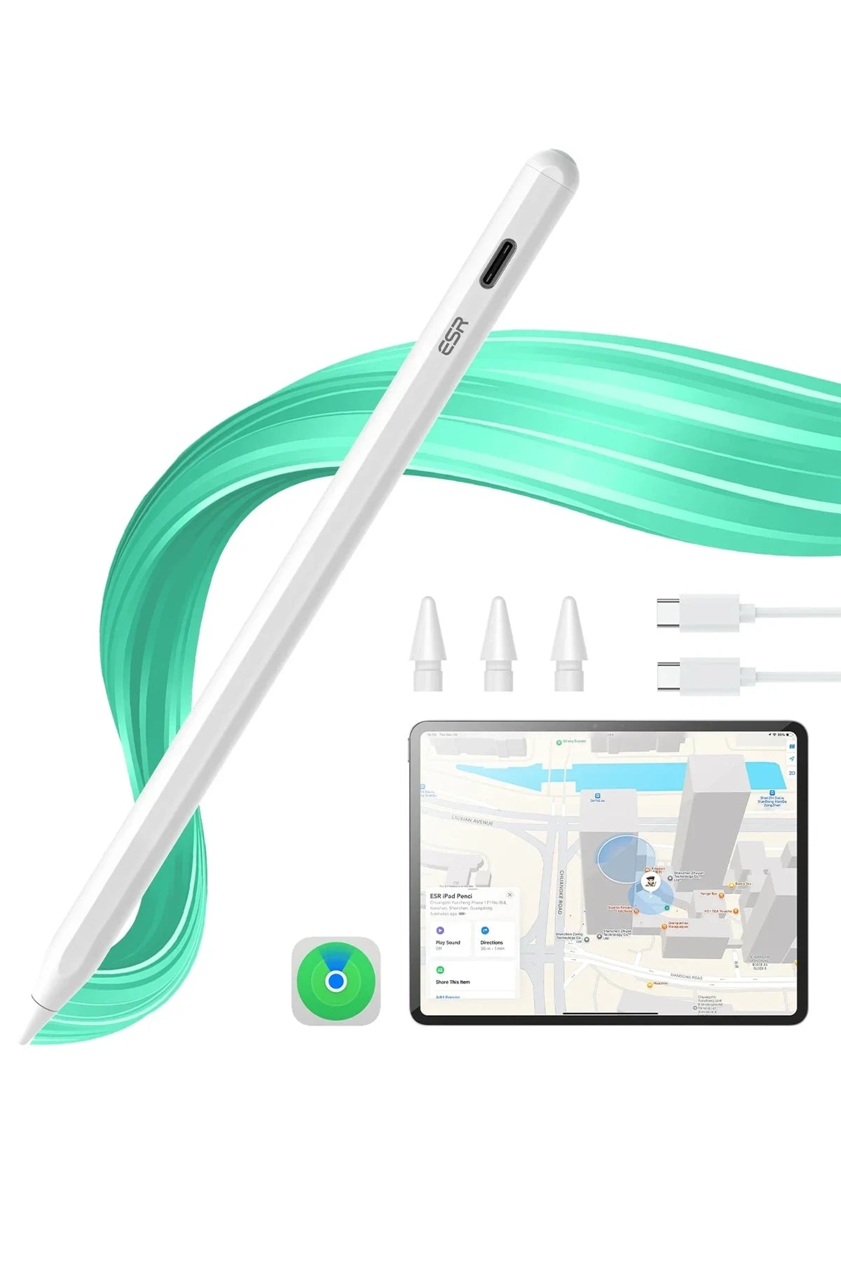 ESR Geo iPad için Apple Find My Özellikli Dijital Dokunmatik Kalem - Beyaz