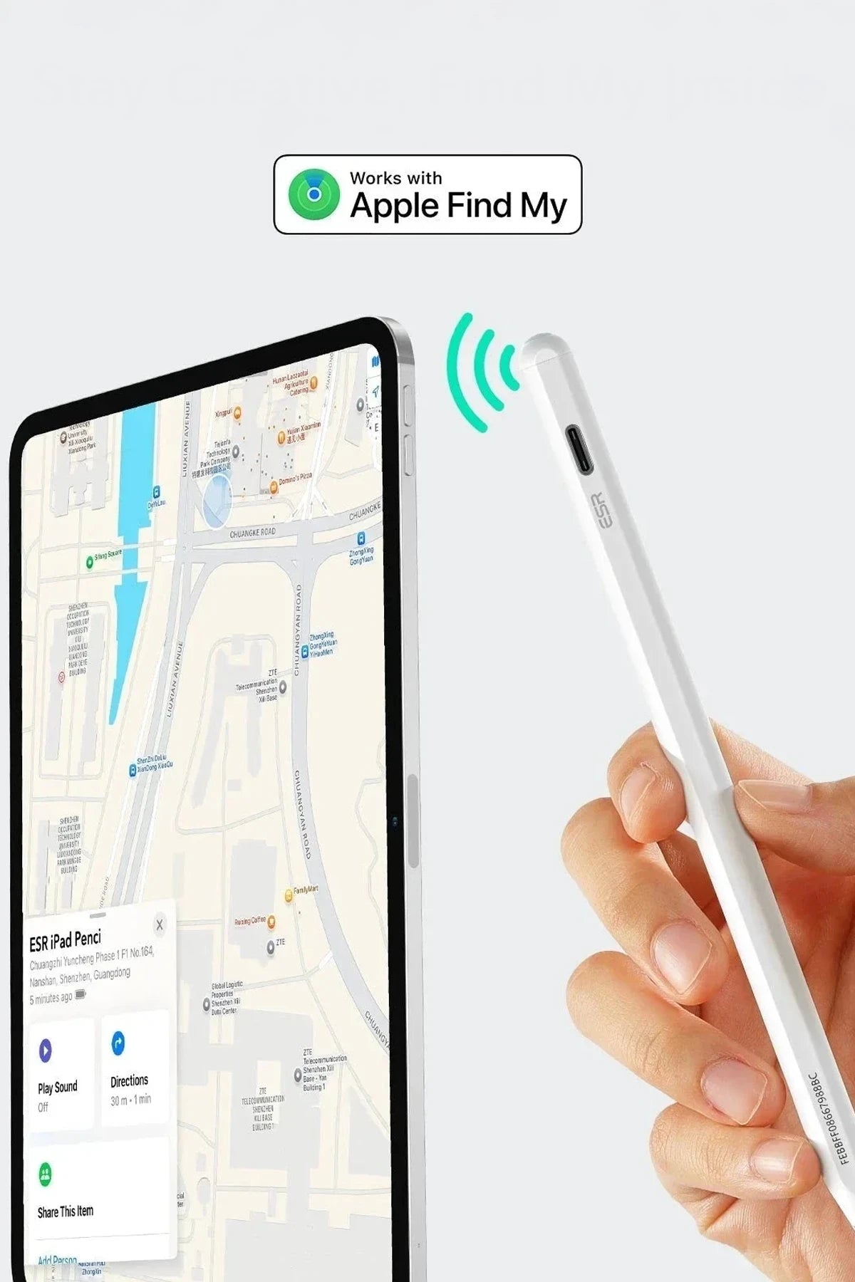 ESR Geo iPad için Apple Find My Özellikli Dijital Dokunmatik Kalem - Siyah