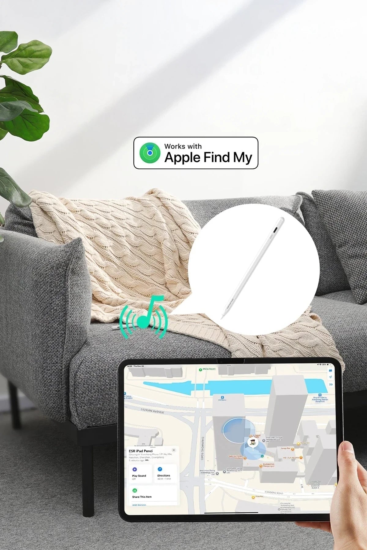 ESR Geo iPad için Apple Find My Özellikli Dijital Dokunmatik Kalem - Siyah