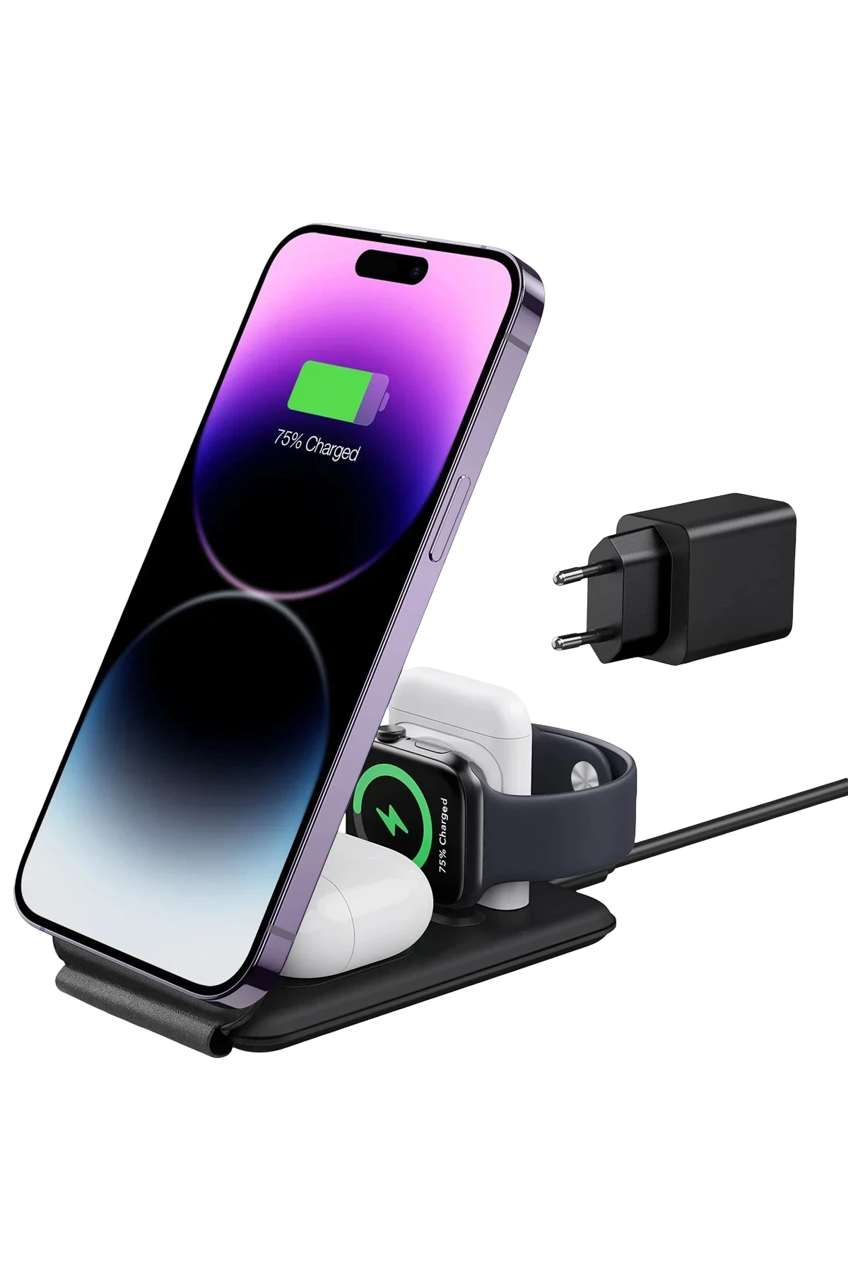 ESR HaloLock 3in1 20W PD Type-C Çıkışlı ve Saat ile Airpods İçin Kablosuz Şarj Destekli Şarj Seti - Siyah