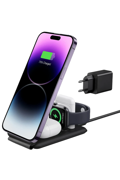 ESR HaloLock 3in1 20W PD Type-C Çıkışlı ve Saat ile Airpods İçin Kablosuz Şarj Destekli Şarj Seti - Siyah