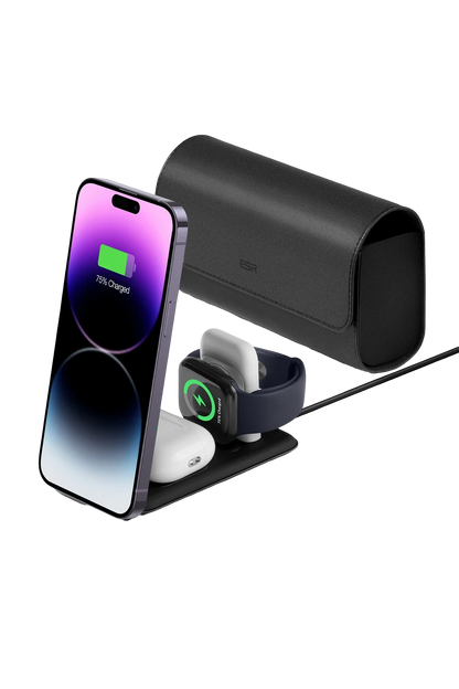 ESR HaloLock 3in1 20W PD Type-C Çıkışlı ve Saat ile Airpods İçin Kablosuz Şarj Destekli Şarj Seti - Siyah