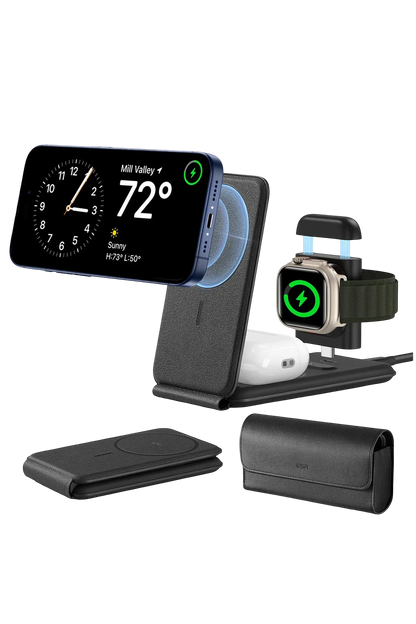 ESR HaloLock 3in1 20W PD Type-C Çıkışlı ve Saat ile Airpods İçin Kablosuz Şarj Destekli Şarj Seti - Siyah